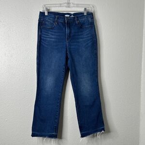 Old Navy Jeans Women’s Size 8 Flare High Rise Ankle Dark Wash Raw Hem